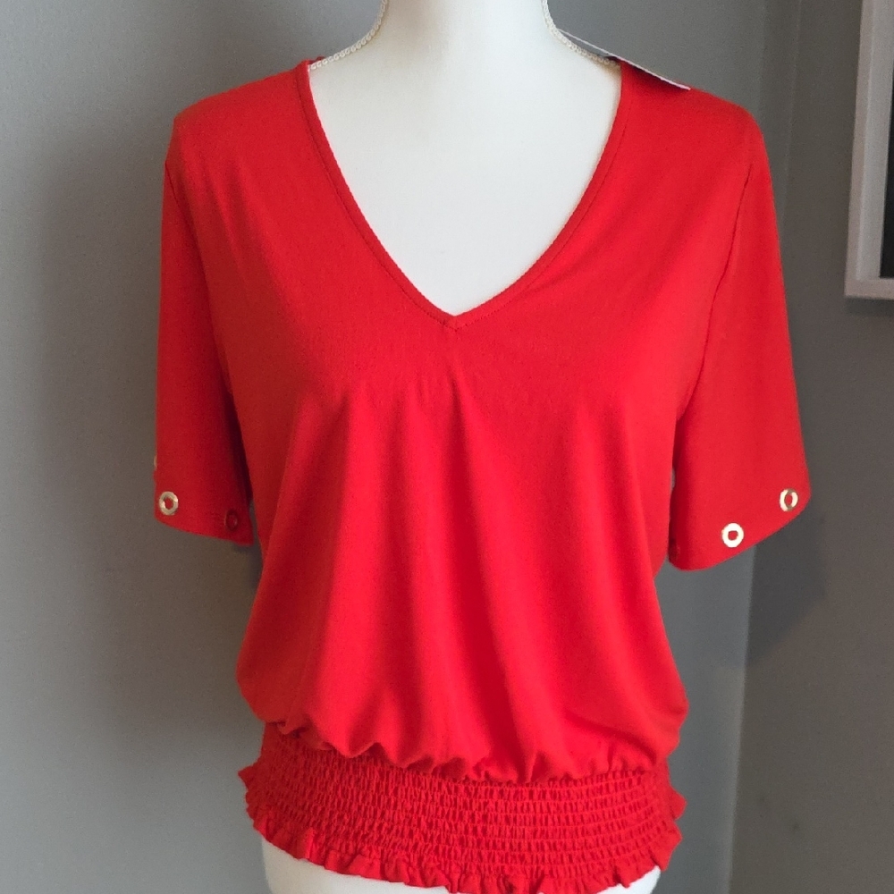 Michael Kors V-Neck Short Sleeve Top in Persimmon Size Medium NWT